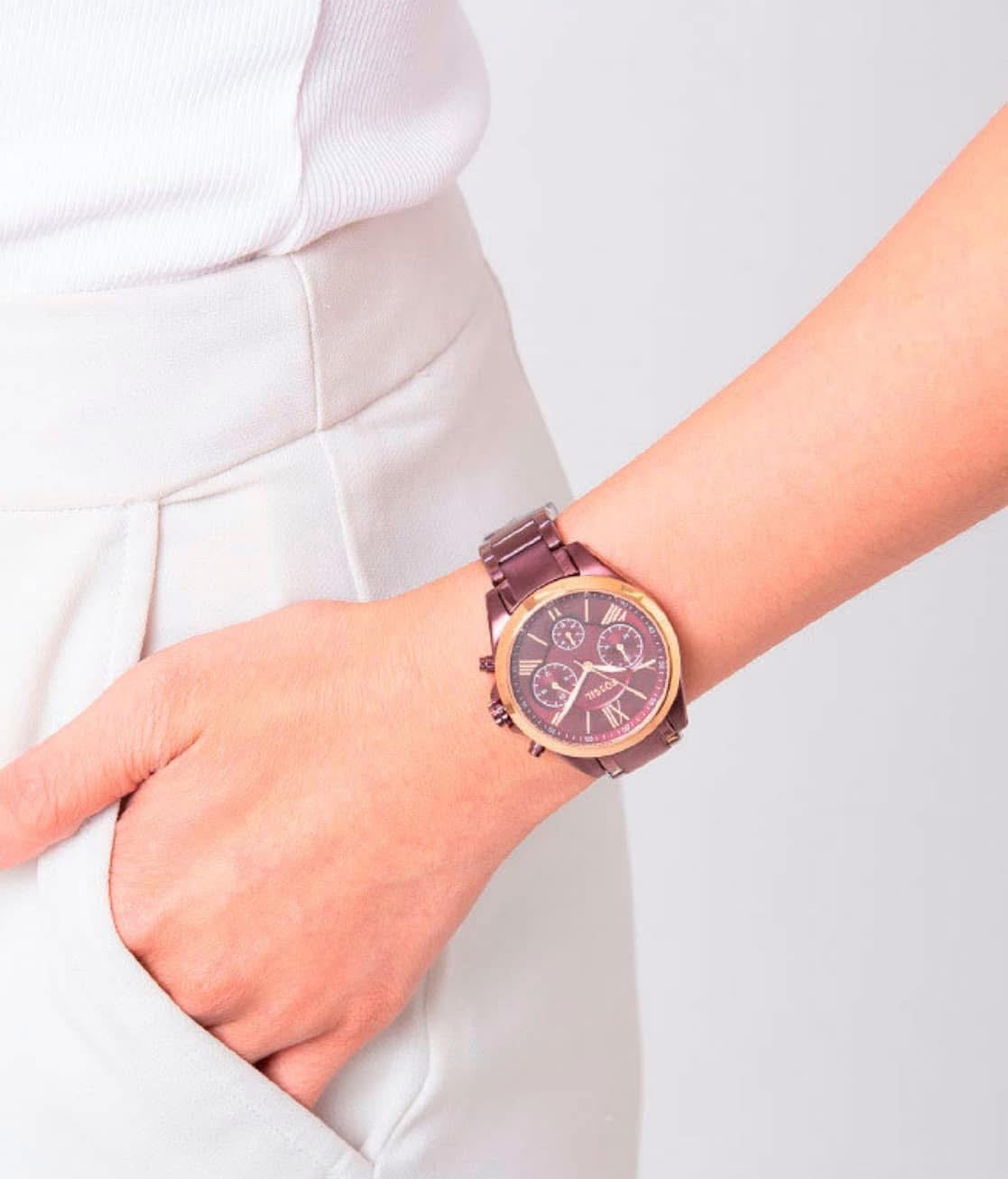 Fossil Women’s Modern Courier Midsize Chronograph Wine Stainless Steel Watch