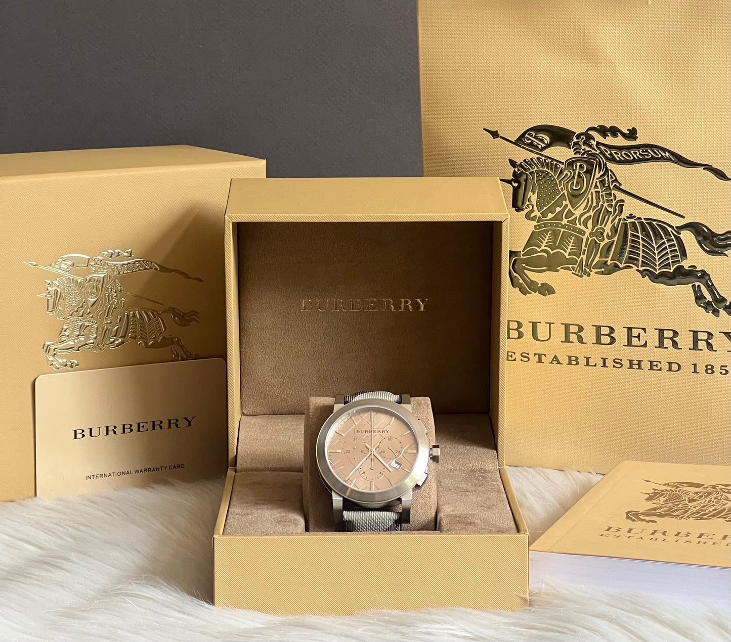 Burberry Men’s Swiss Chronograph Brown Impressed Check Fabric Strap Watch