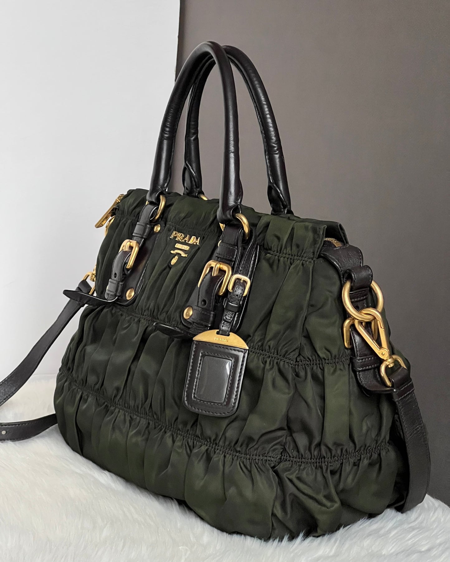 Prada Tessuto Gaufre Nylon Ruched Bag