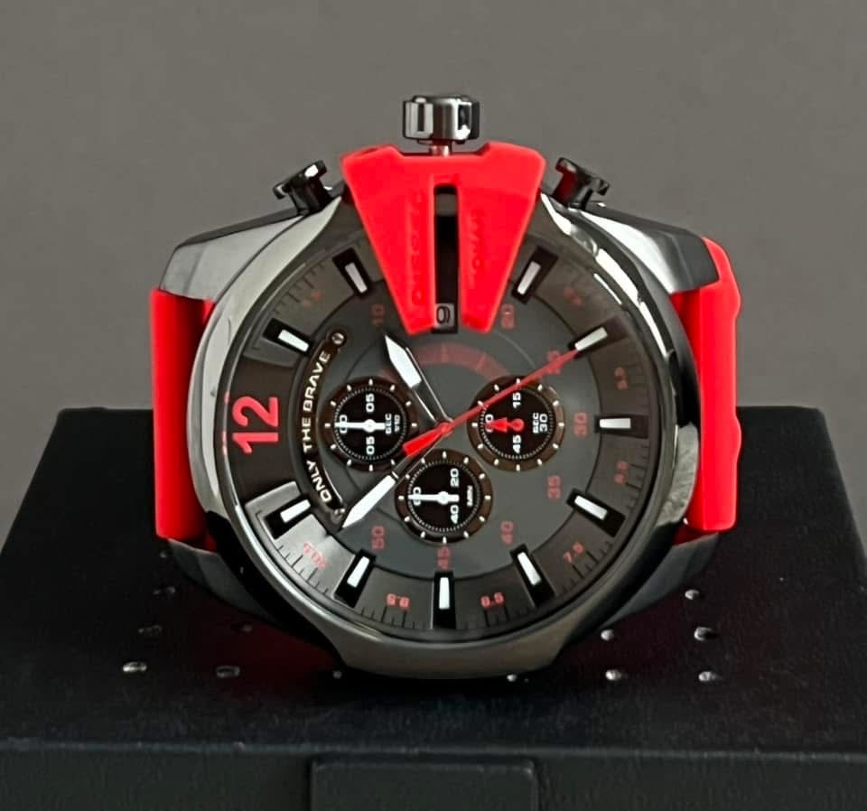 Diesel Men’s Mega Chief Chronograph Gunmetal Red Silicone Watch