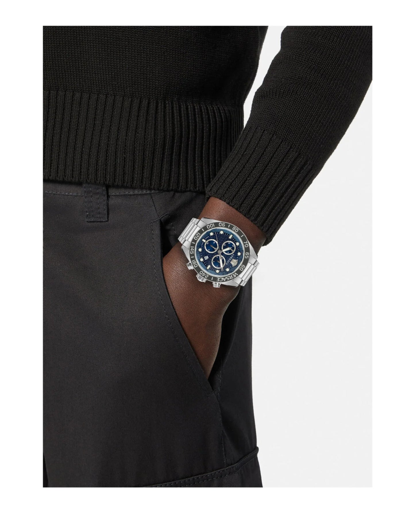 Versace Men’s Greca Dome Chronograph Quartz Blue Dial Watch