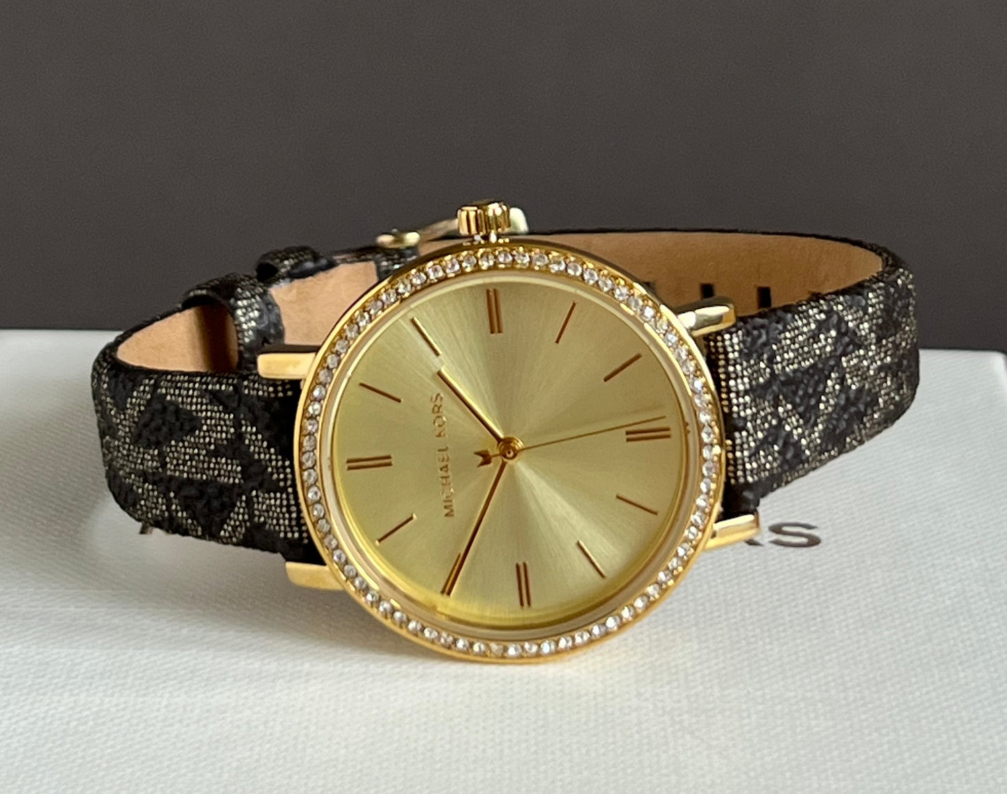 Michael Kors Women’s Addyson Quartz Crystal Gold Dial Ladies Watch and Jewelry Set