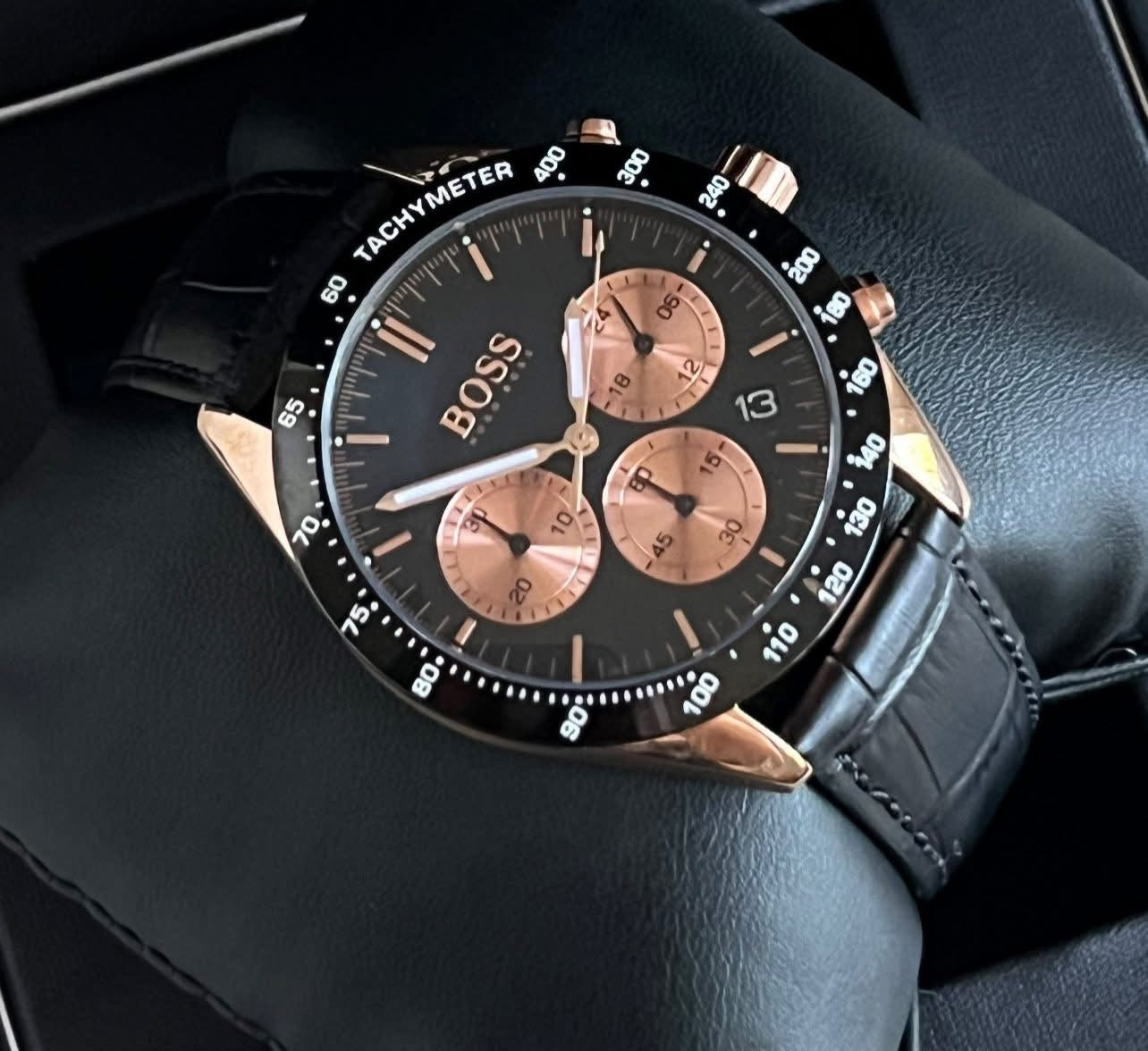 Hugo Boss Men’s Talent Black Leather Chronograph Watch