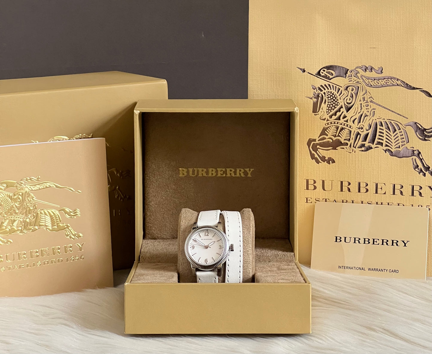 Burberry Women’s Utilitarian White Dial Tan Leather Watch