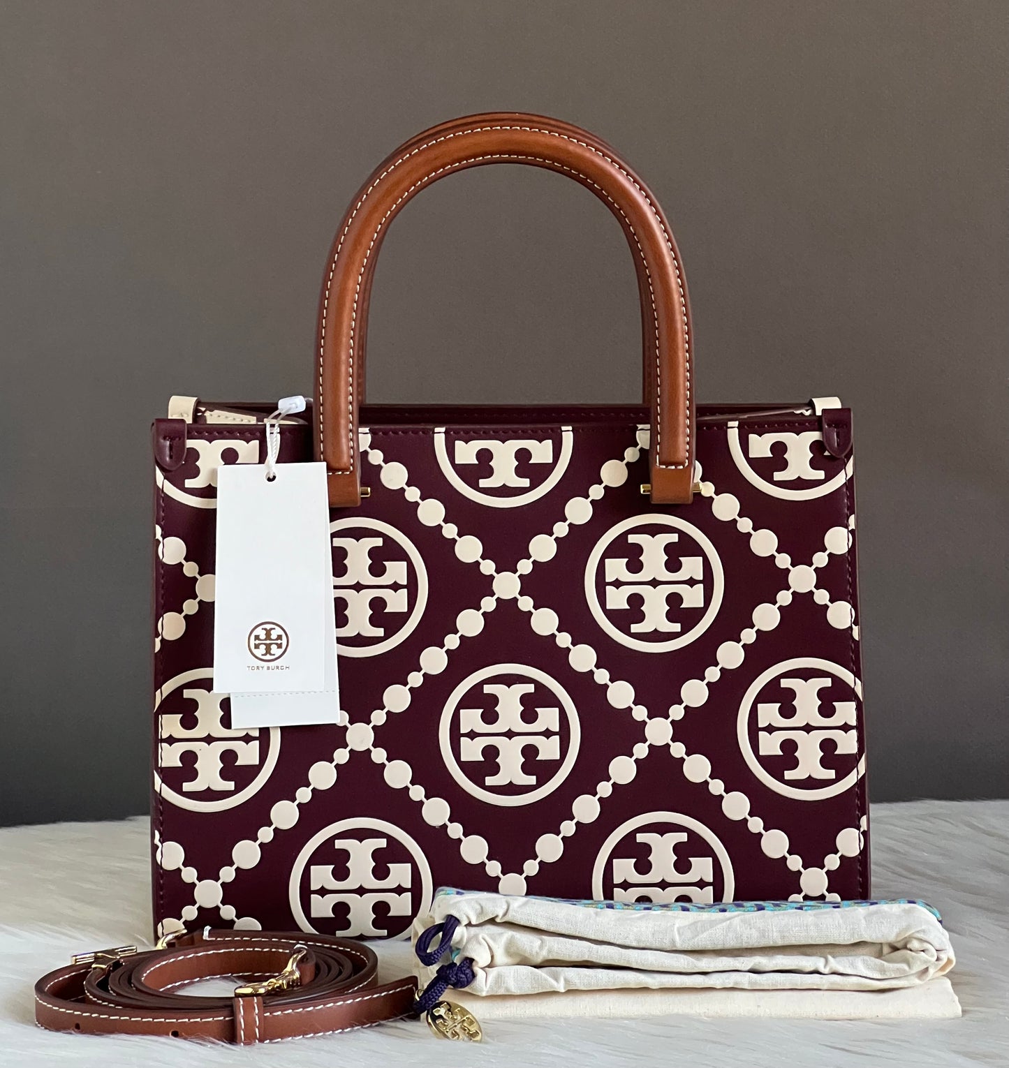 Tory Burch T Monogram Contrast Top-Handle Embossed Tote