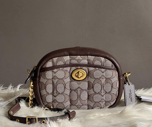 Coach Small Camera Bag in Signature Jacquard with Quilting