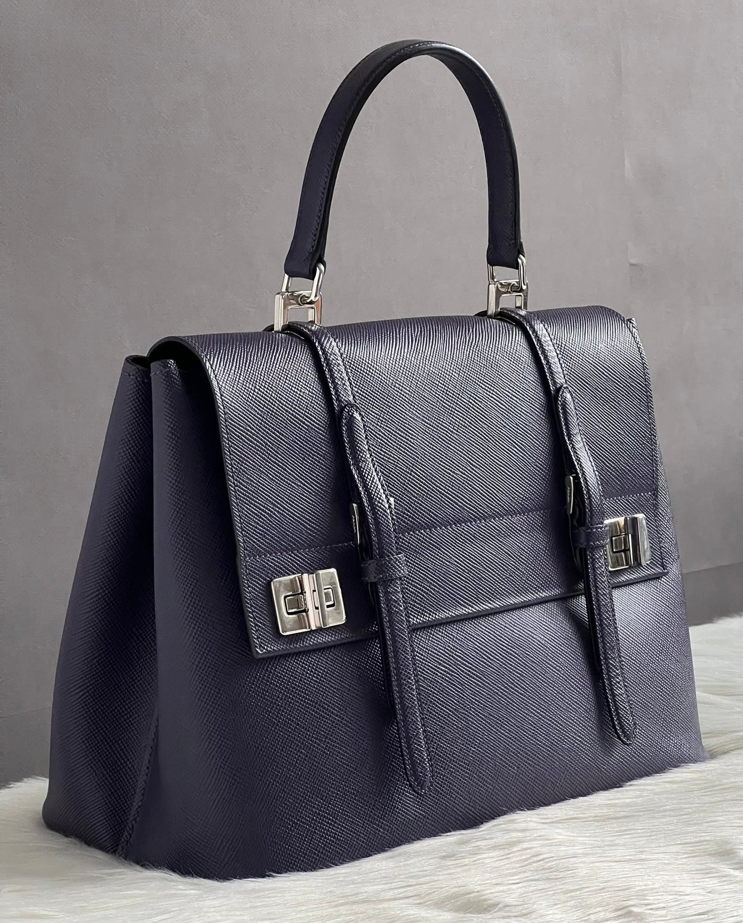 Prada Saffiano Lux Double Turn-Lock Satchel