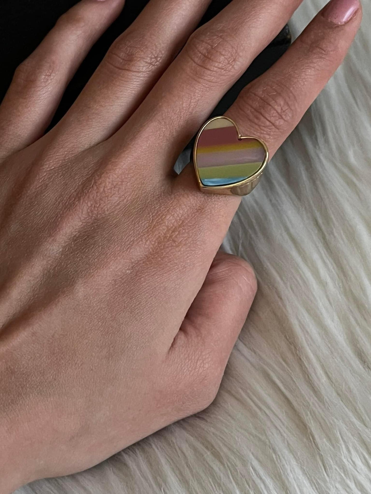 Coach Striped Heart Ring