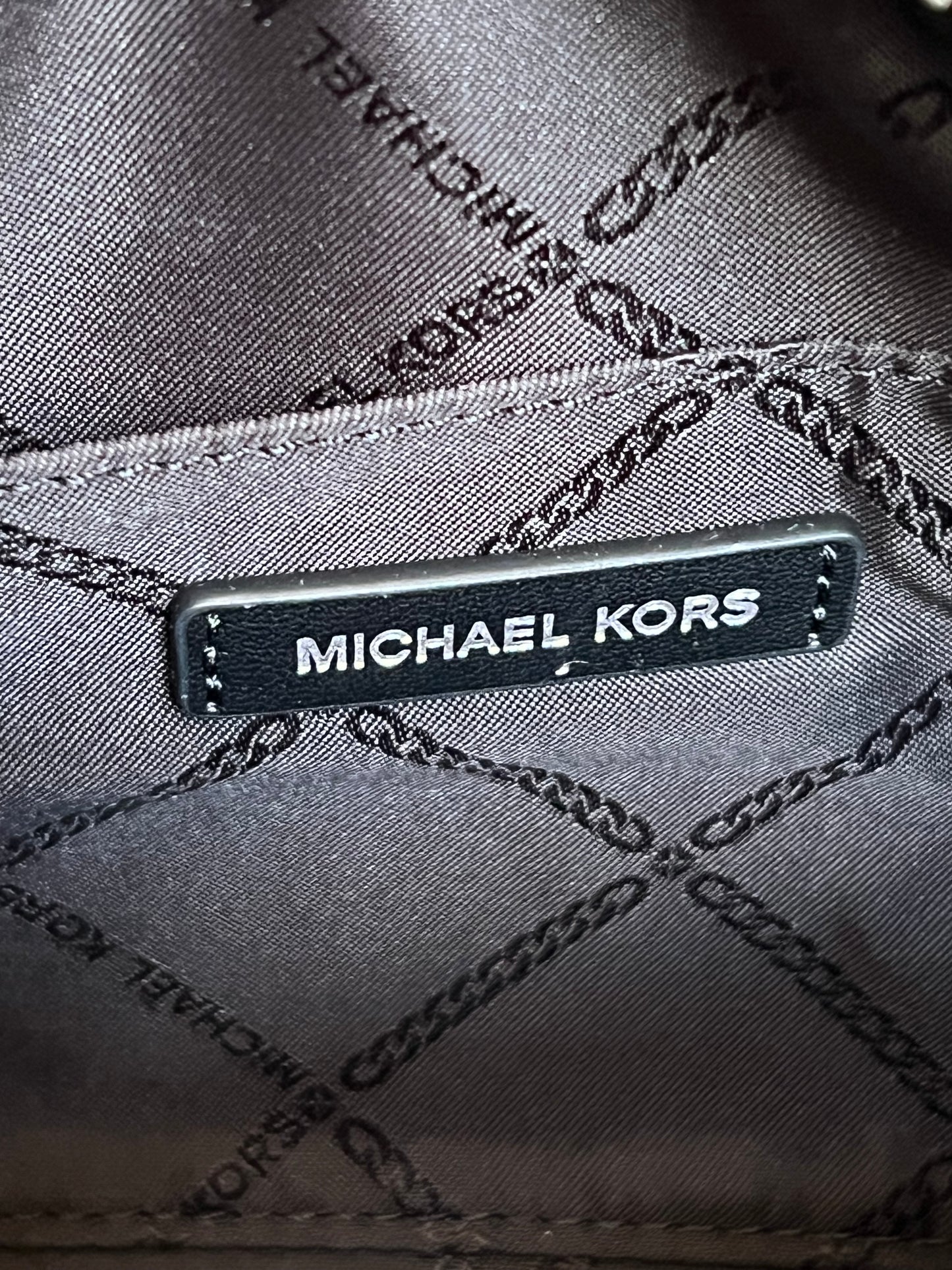 Michael Kors Grayson Small Metallic Empire Monogram Duffel Crossbody Bag