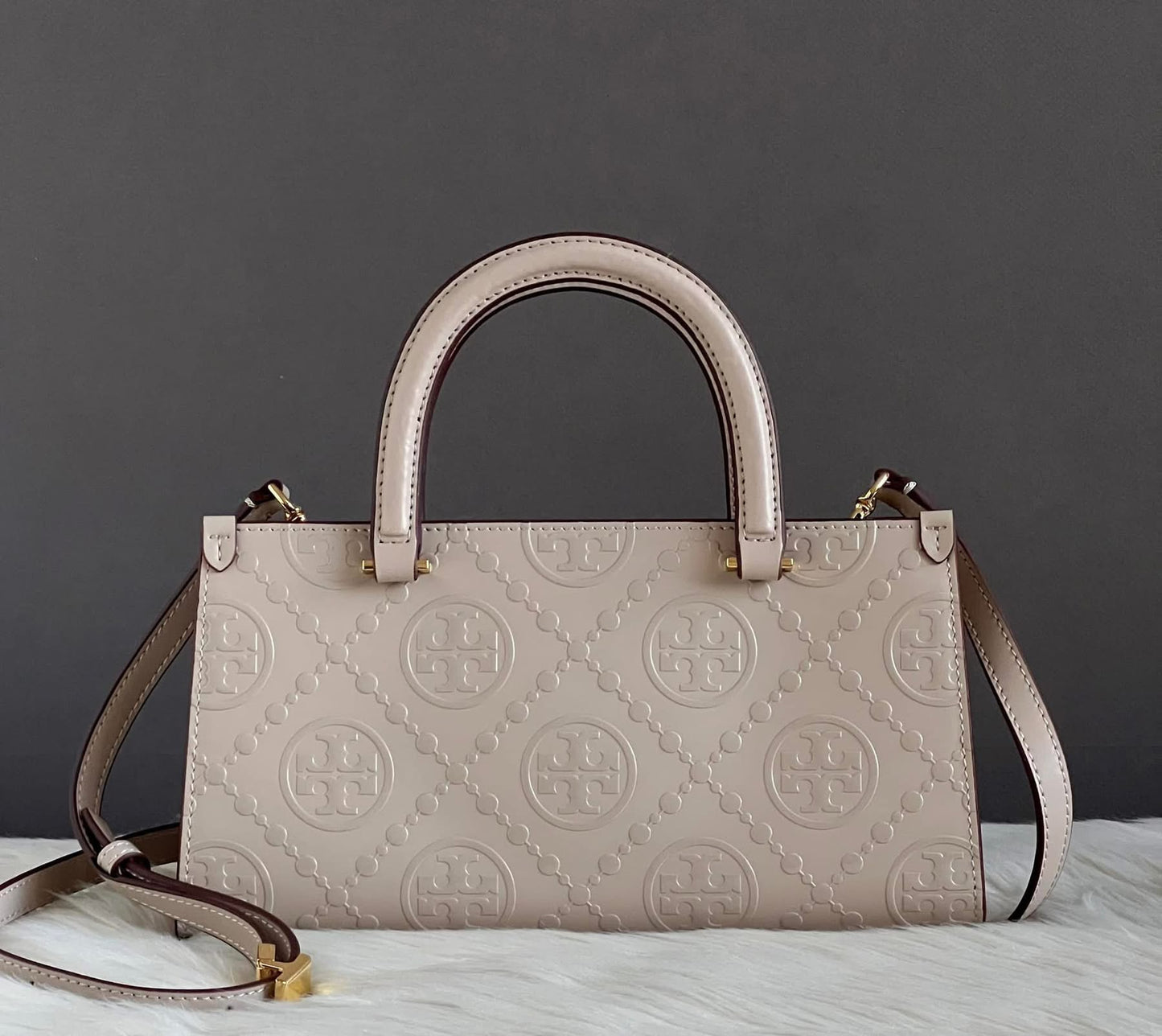Tory Burch T Monogram Contrast Embossed Small East-West Tote Bag