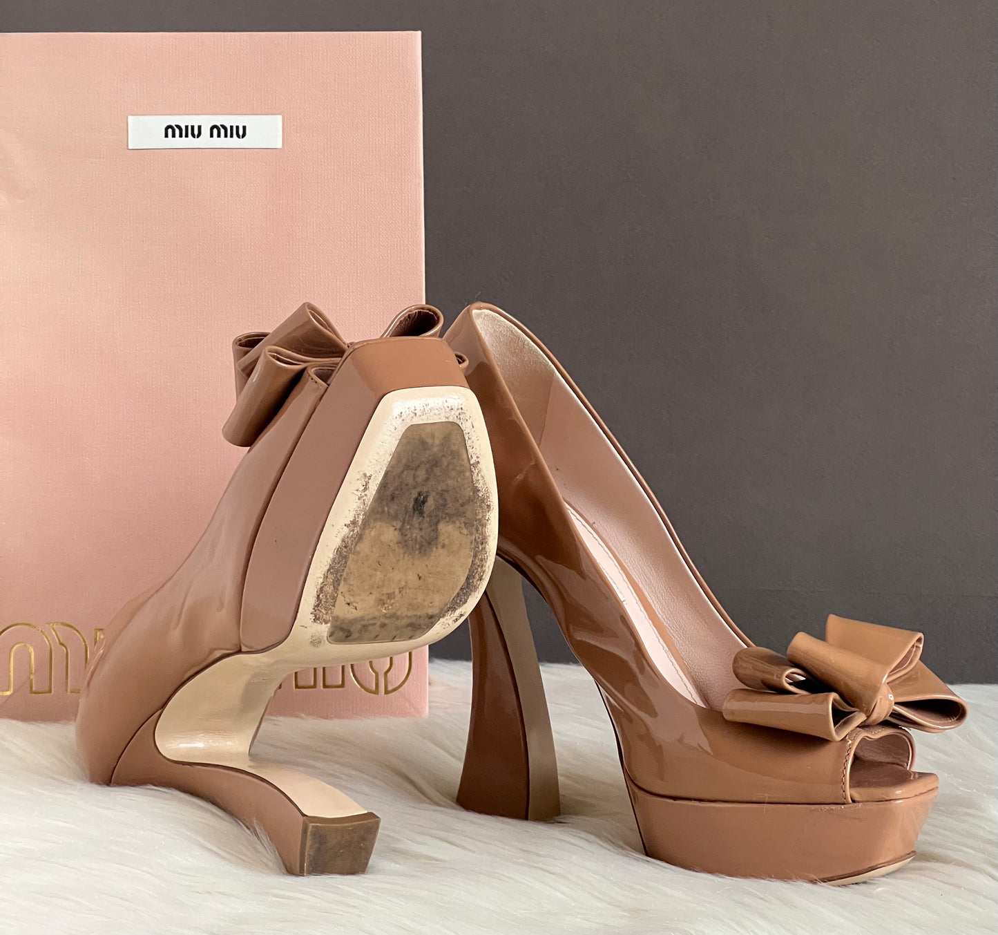 Miu Miu Bow Peep Toe Platform Pumps