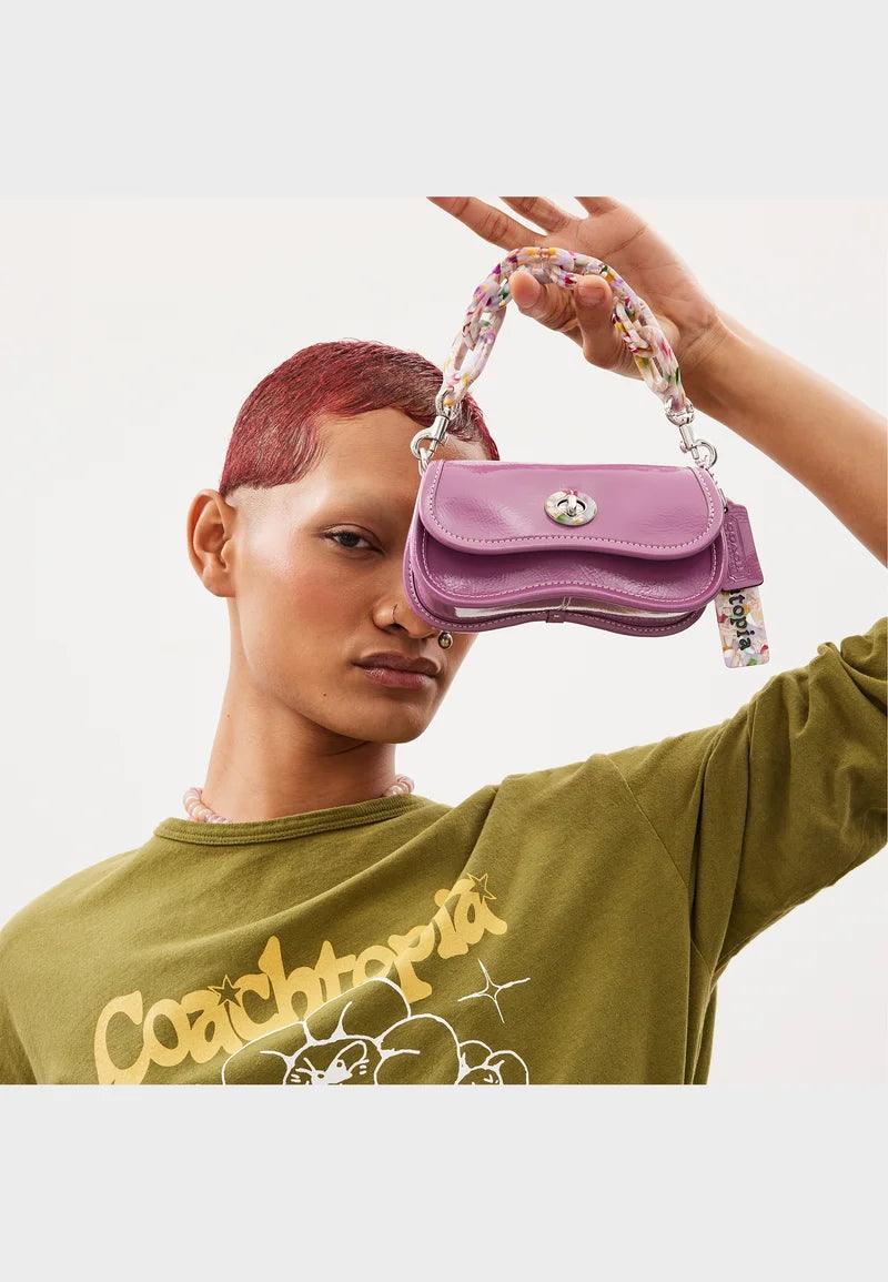Coach Mini Wavy Dinky Bag with Crossbody Strap in Crinkled Patent Coachtopia Leather