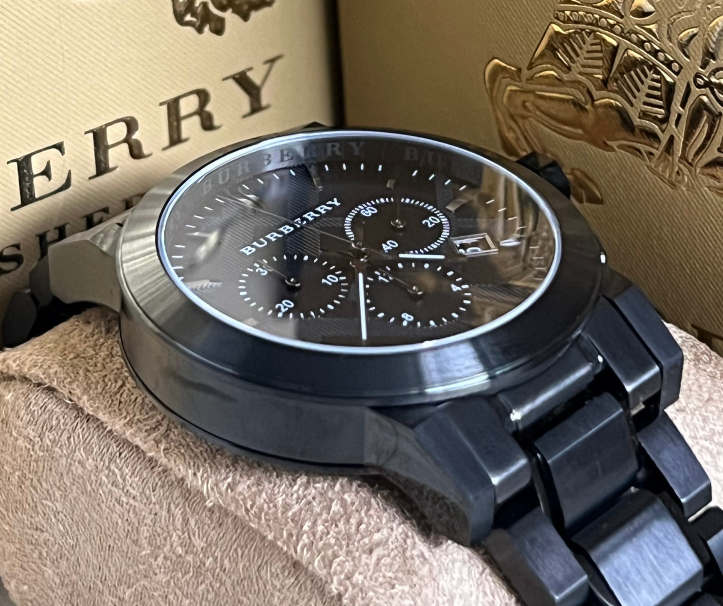 Burberry Men’s Large Check Gray Ion-Plated Stainless Steel Watch