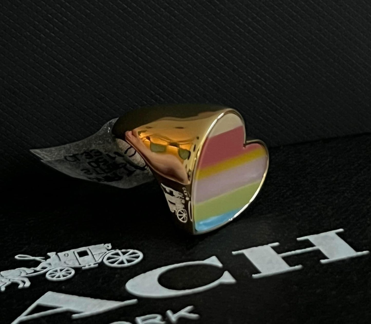 Coach Striped Heart Ring