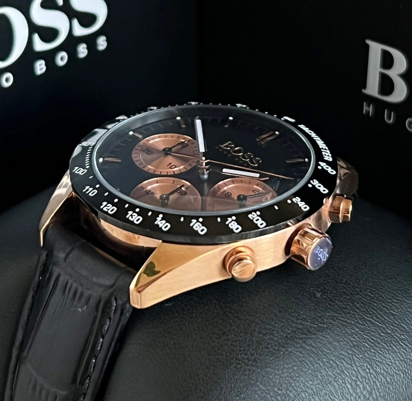 Hugo Boss Men’s Talent Black Leather Chronograph Watch