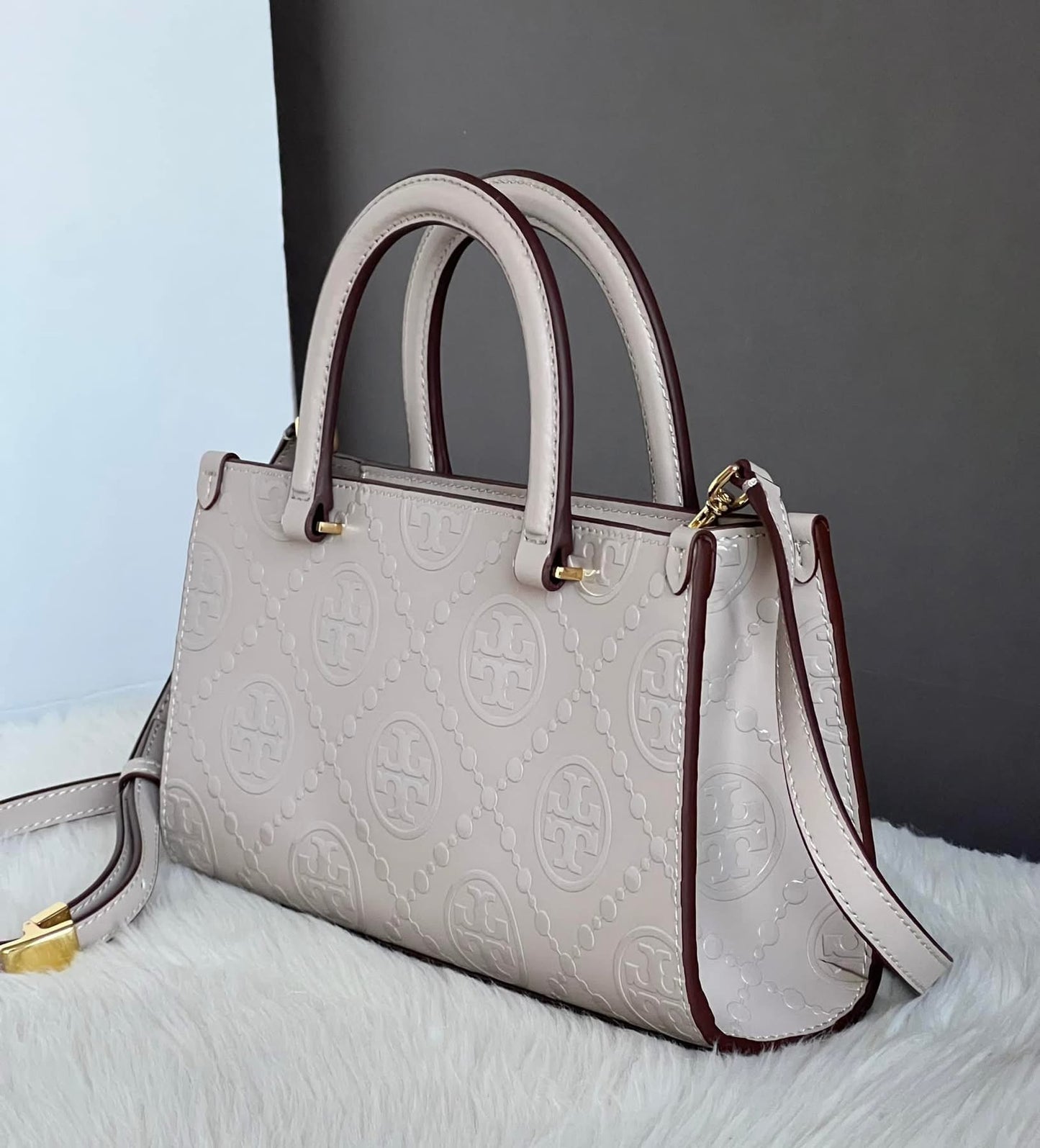 Tory Burch T Monogram Contrast Embossed Small East-West Tote Bag