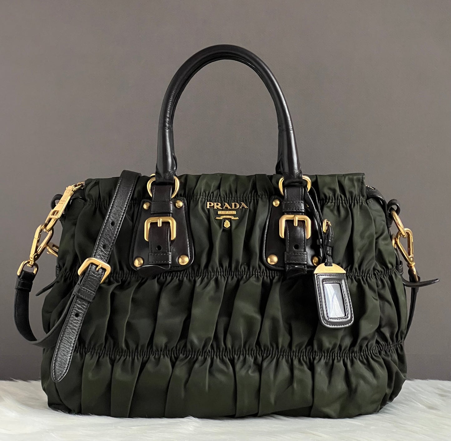 Prada Tessuto Gaufre Nylon Ruched Bag