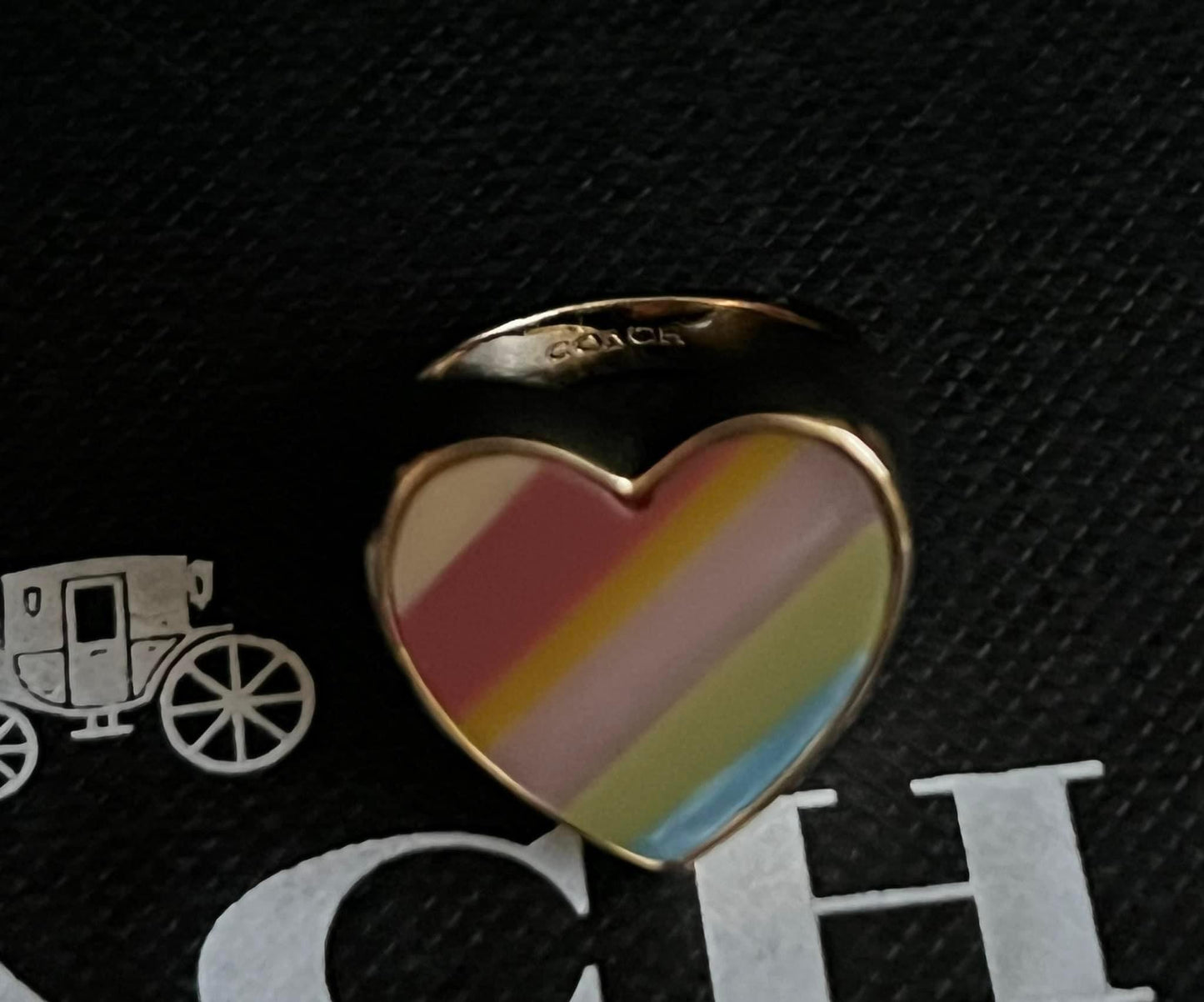 Coach Striped Heart Ring