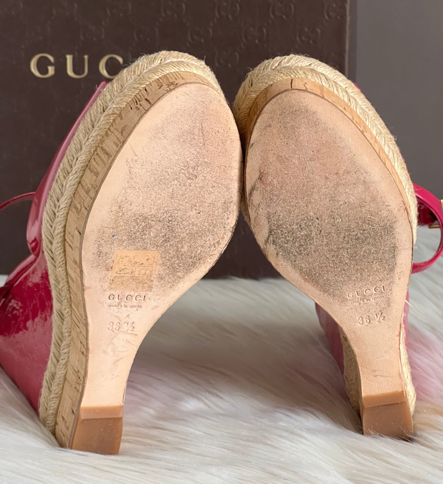 Gucci Vernice Crystal Platform Wedge Sandals