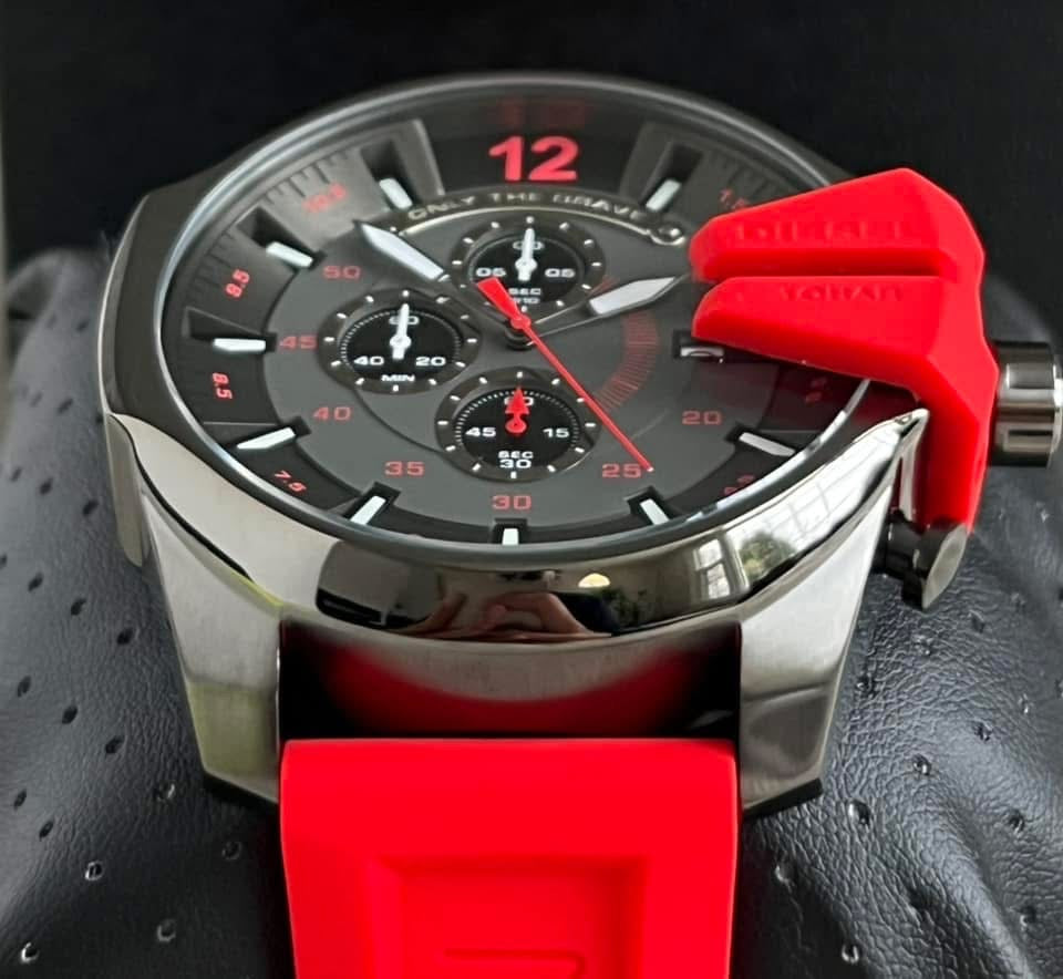 Diesel Men’s Mega Chief Chronograph Gunmetal Red Silicone Watch