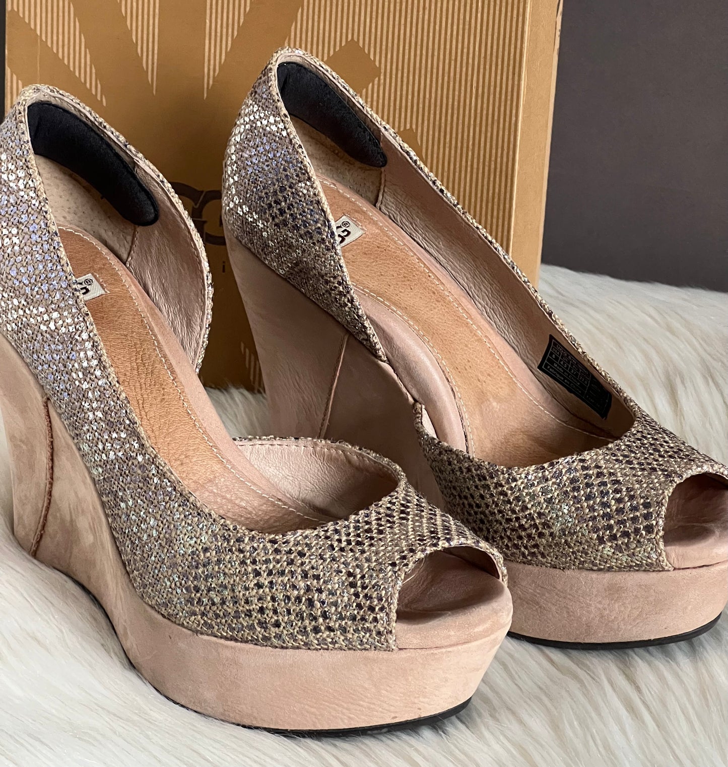 UGG Toura Metallic Snake Print Platform Wedge Sandals