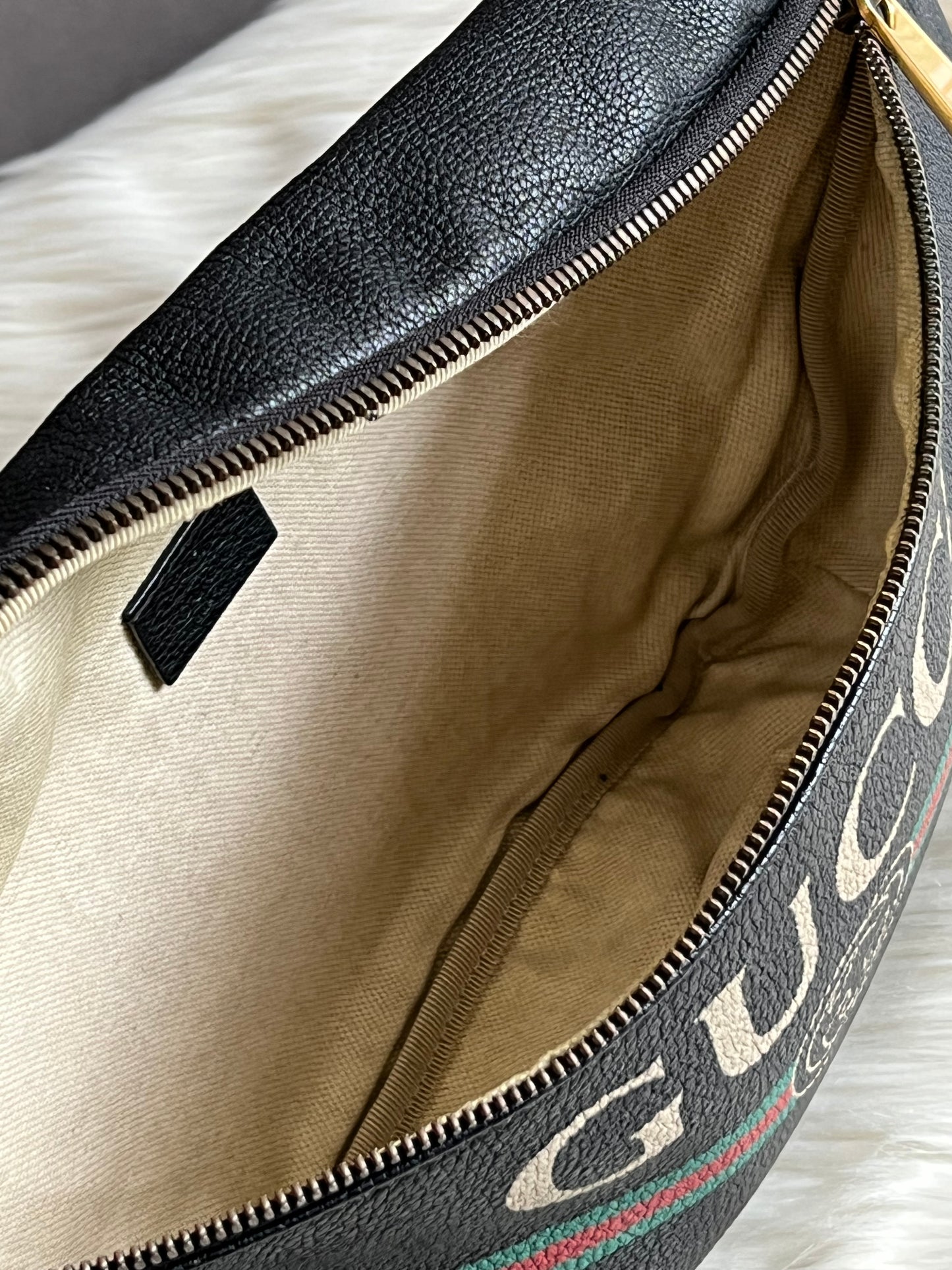 Gucci Logo Print Leather Belt Bag