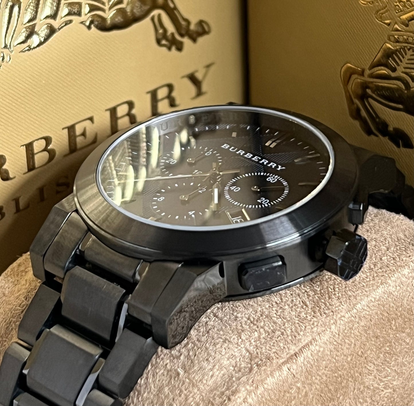 Burberry Men’s Large Check Gray Ion-Plated Stainless Steel Watch