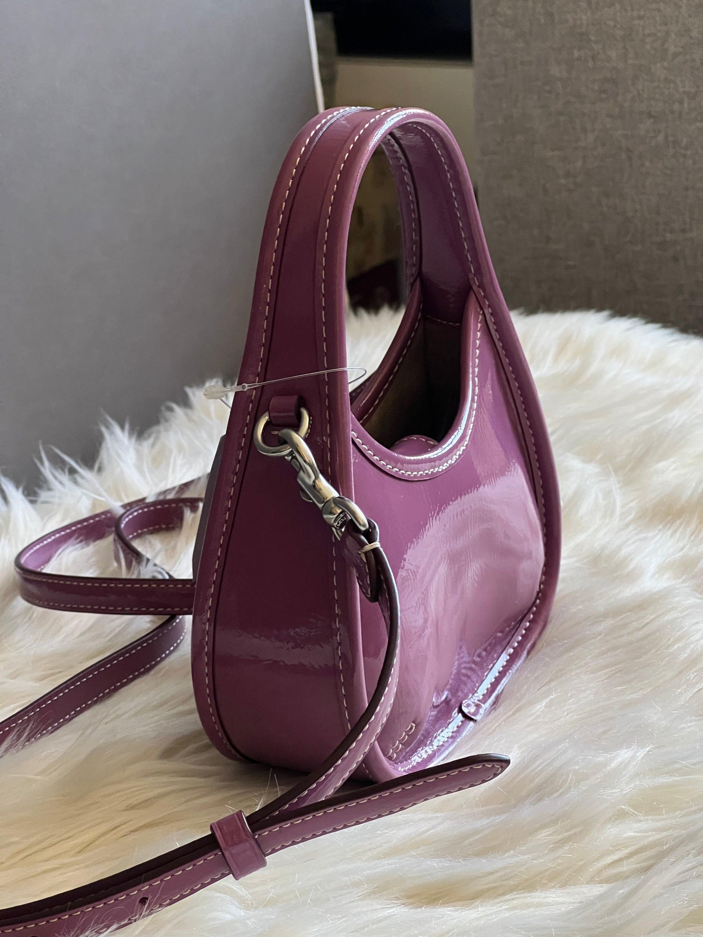 Coach Mini Ergo Bag with Crossbody Strap in Crinkled Patent Leather