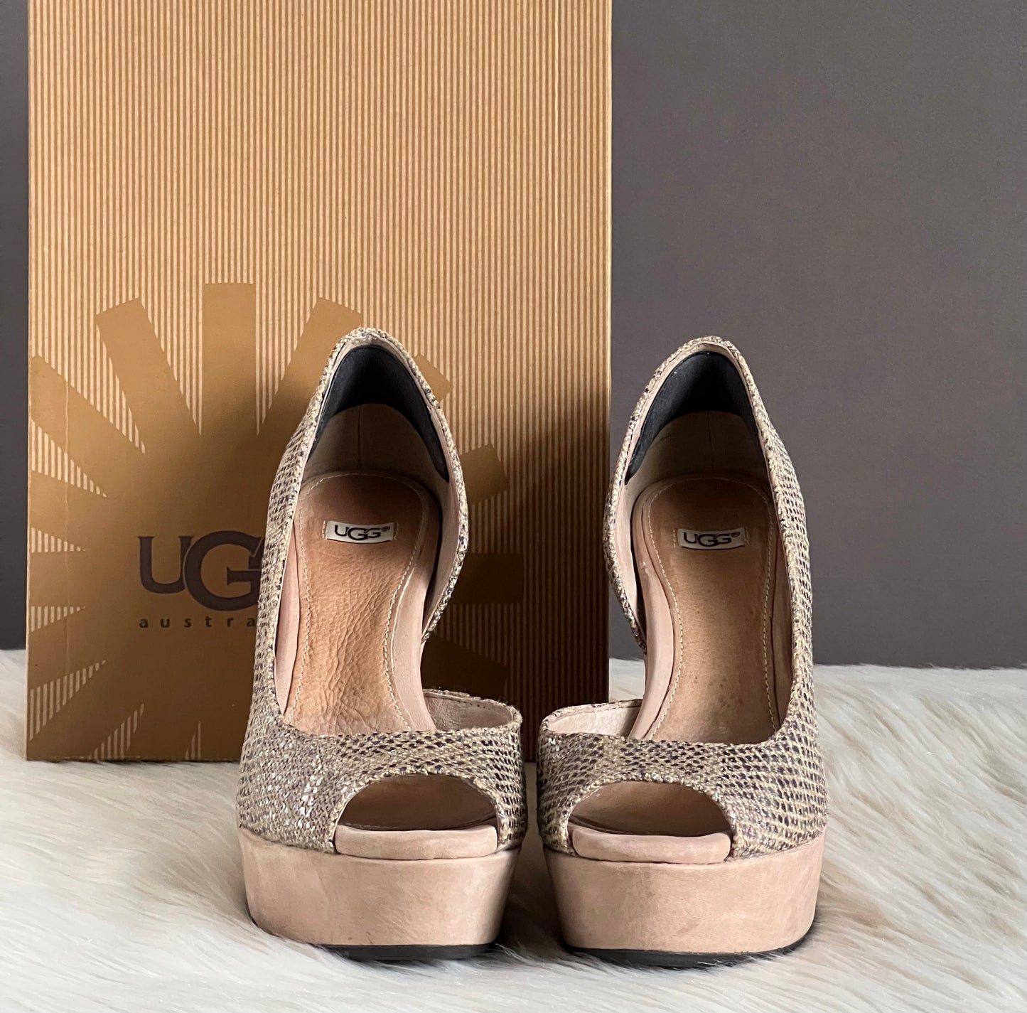 UGG Toura Metallic Snake Print Platform Wedge Sandals