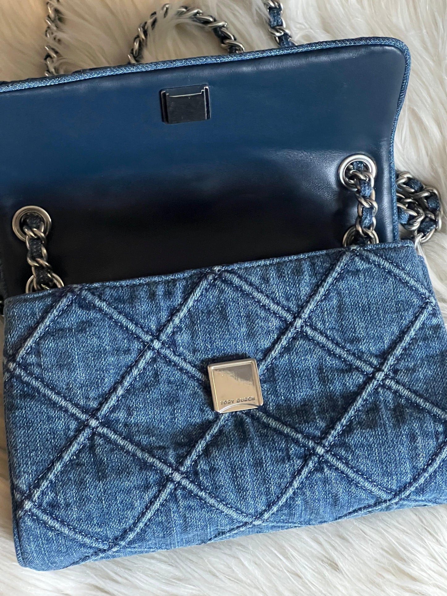 Tory Burch Small Fleming Soft Denim Convertible Shoulder Bag