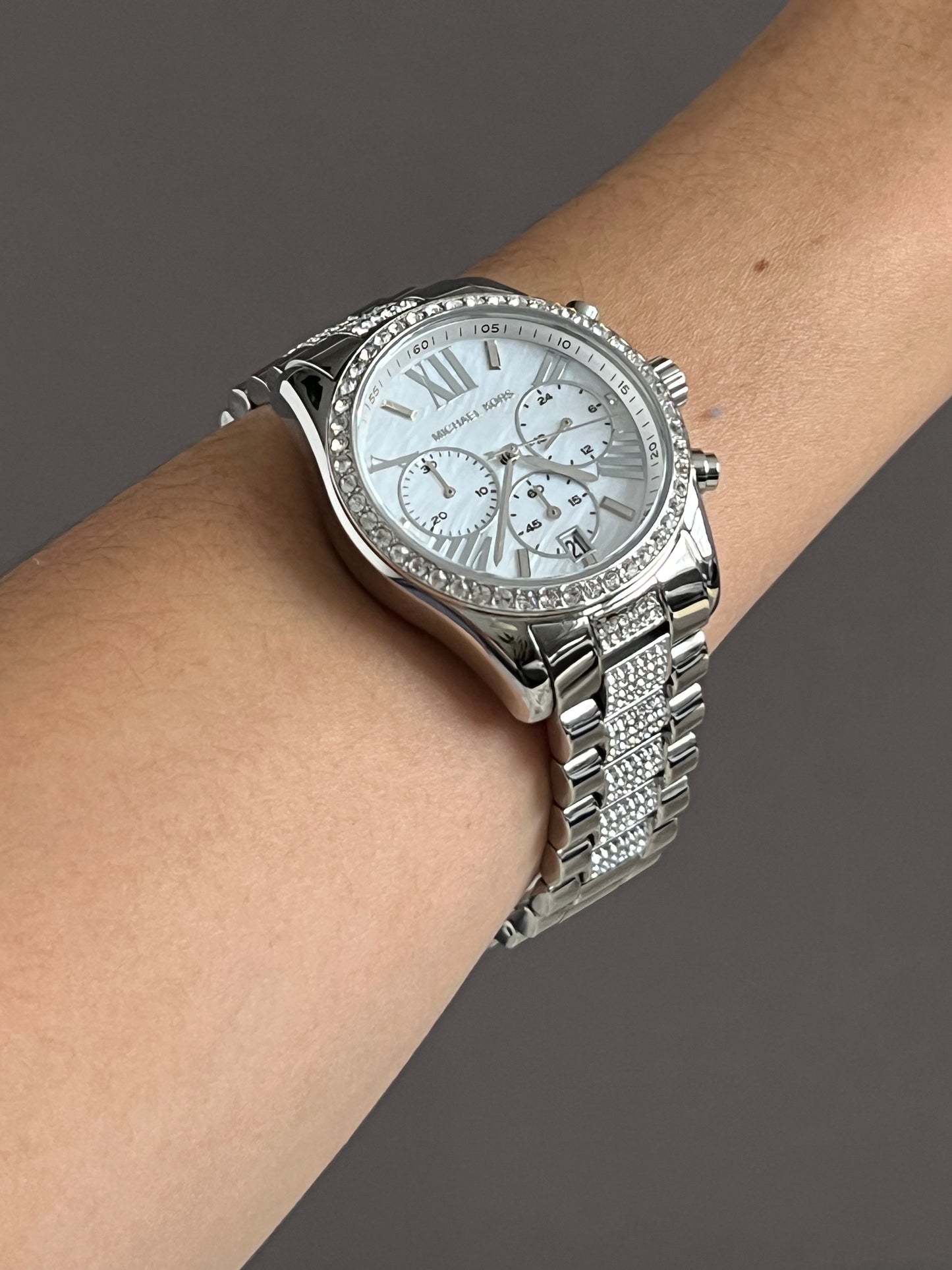 Micheal Kors Women’s Oversized Brynn Pavé Silver-Tone Watch
