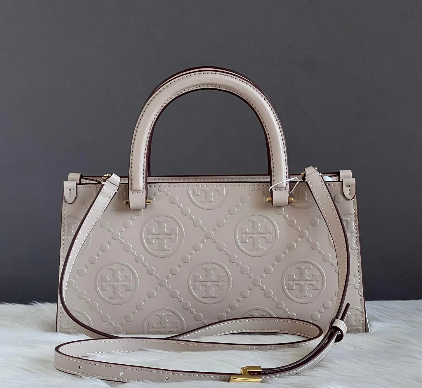 Tory Burch T Monogram Contrast Embossed Small East-West Tote Bag