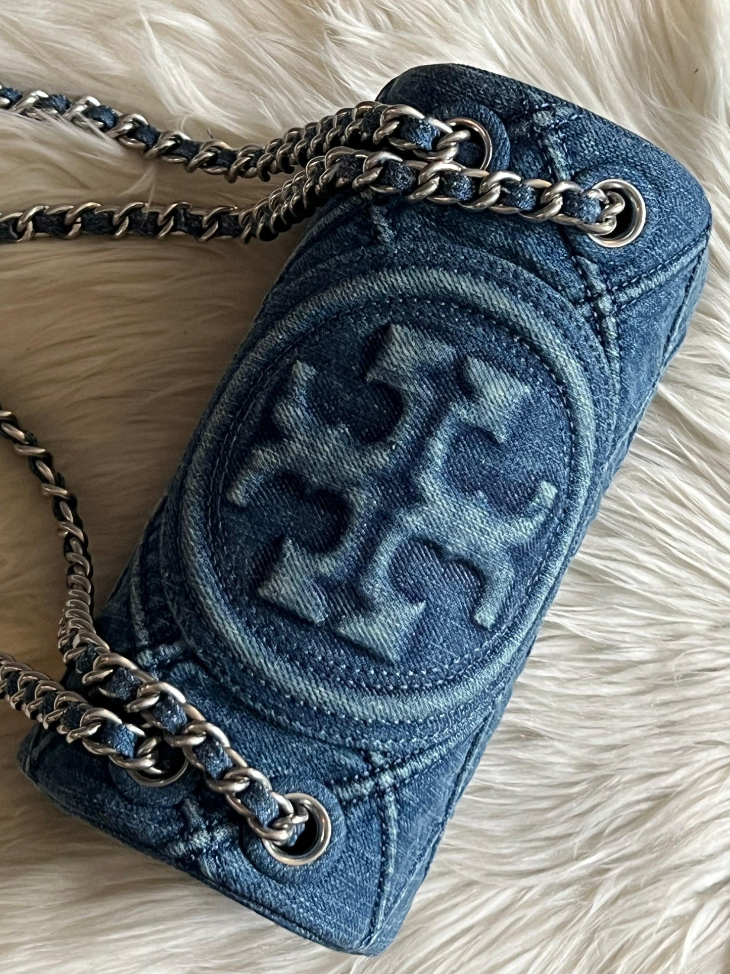 Tory Burch Small Fleming Soft Denim Convertible Shoulder Bag