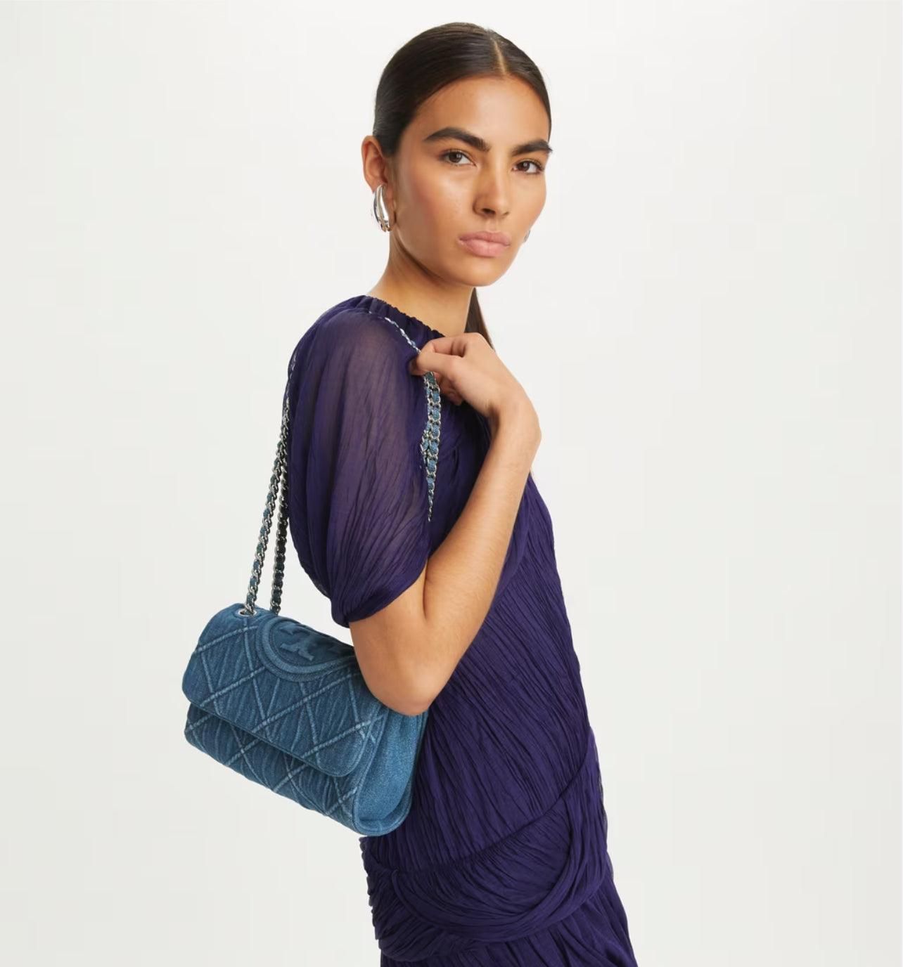 Tory Burch Small Fleming Soft Denim Convertible Shoulder Bag