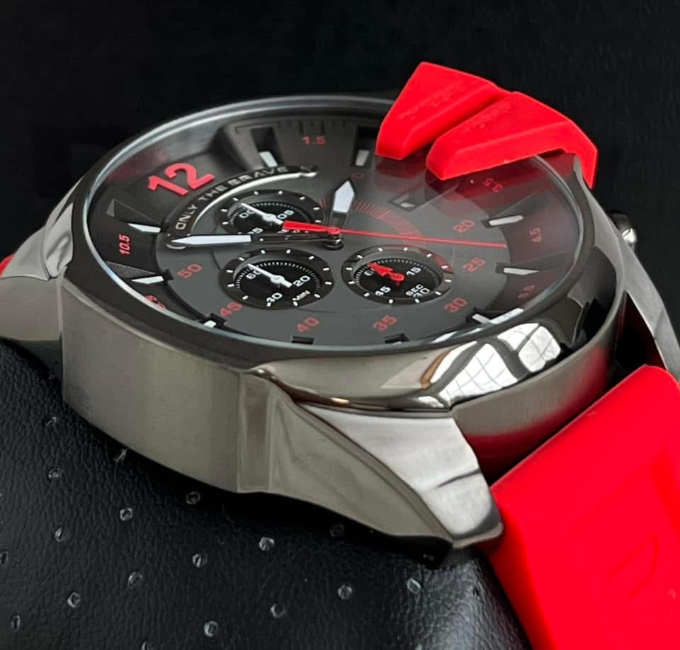 Diesel Men’s Mega Chief Chronograph Gunmetal Red Silicone Watch
