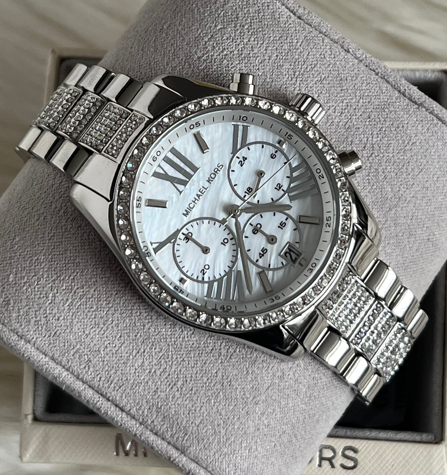 Micheal Kors Women’s Oversized Brynn Pavé Silver-Tone Watch