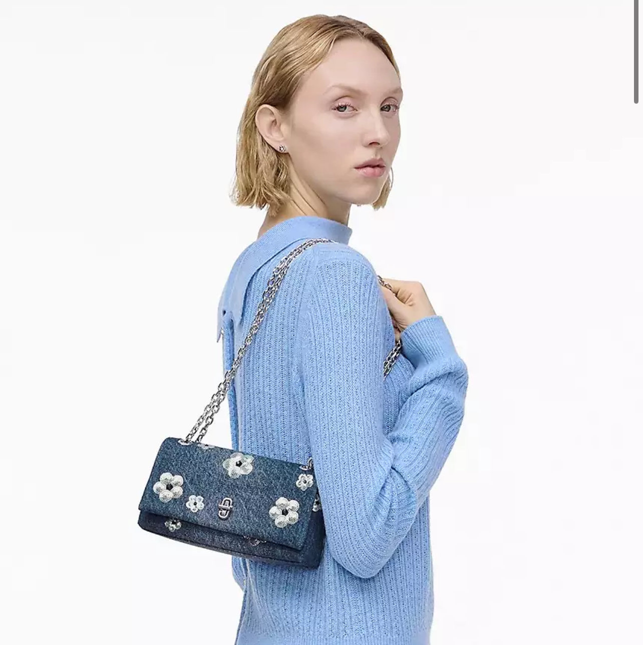 Marc Jacobs The Sequin Daisy Denim Dual Chain Mini Bag