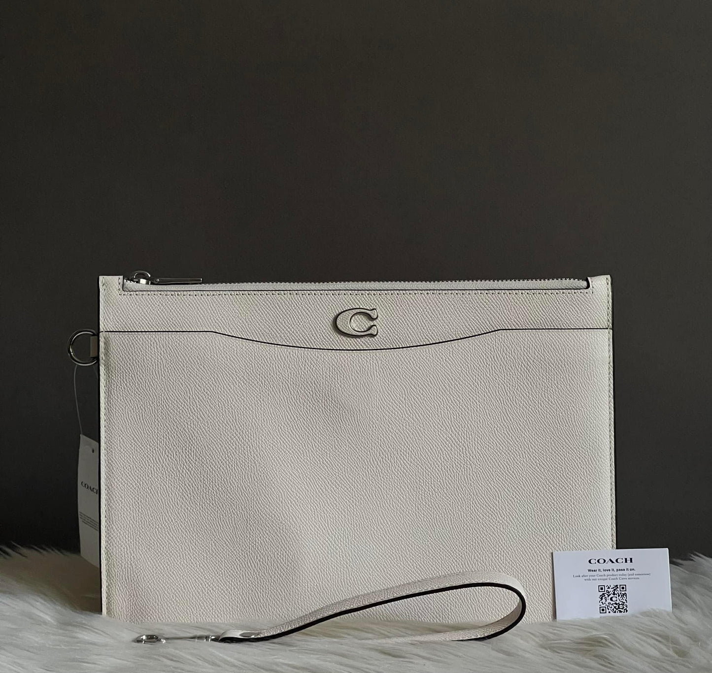 Coach Pouch Wristlet In Crossgrain Leather With Signature Canvas Interior