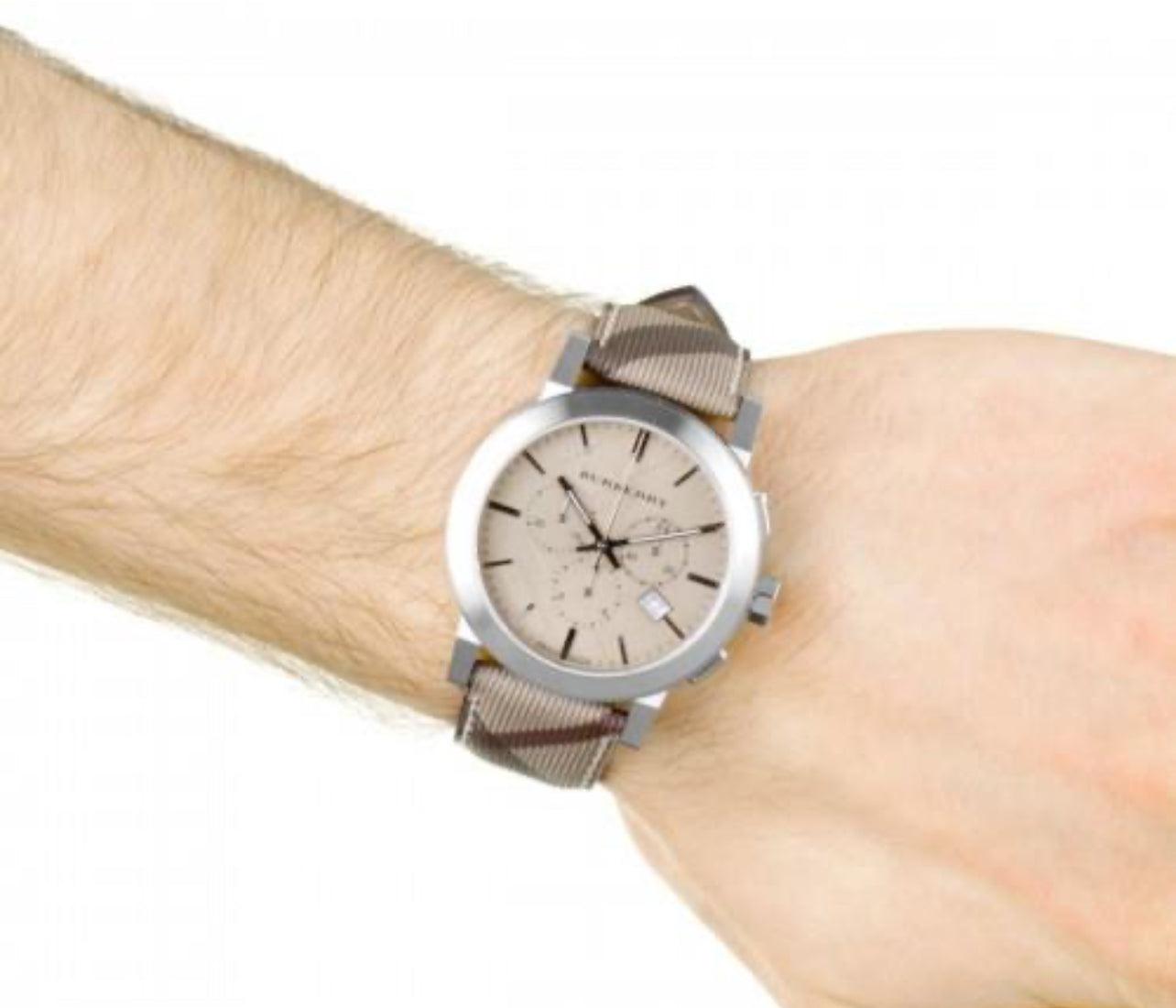 Burberry Men’s Swiss Chronograph Brown Impressed Check Fabric Strap Watch