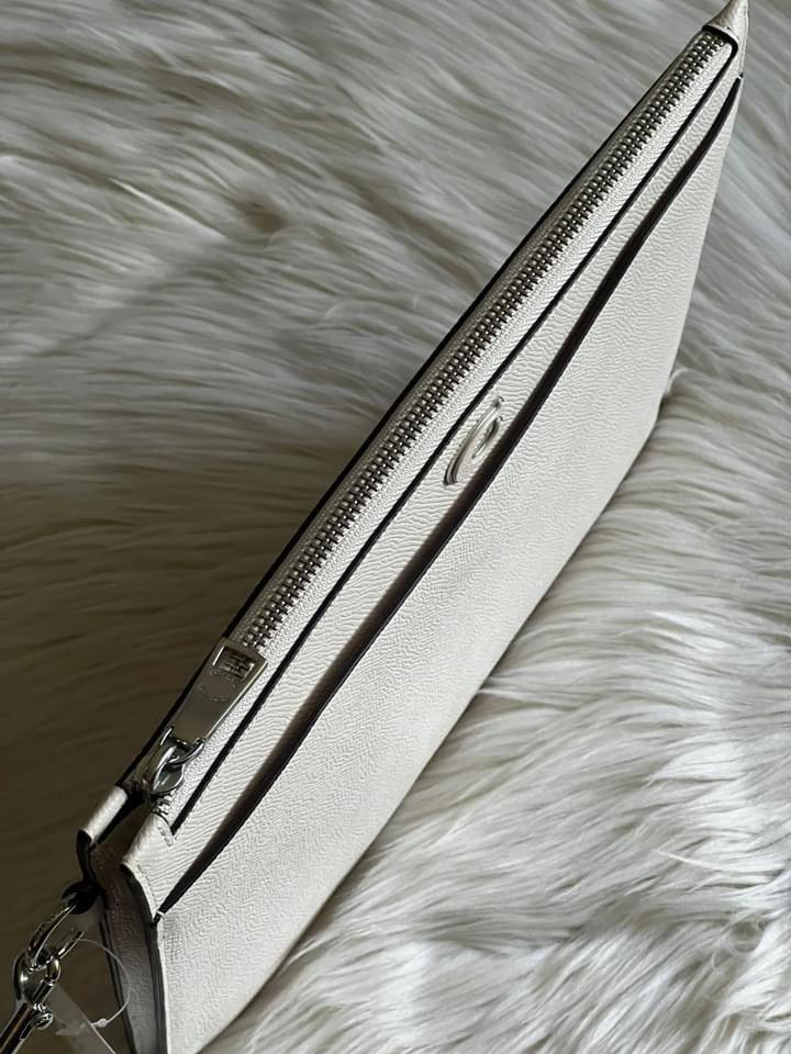 Coach Pouch Wristlet In Crossgrain Leather With Signature Canvas Interior