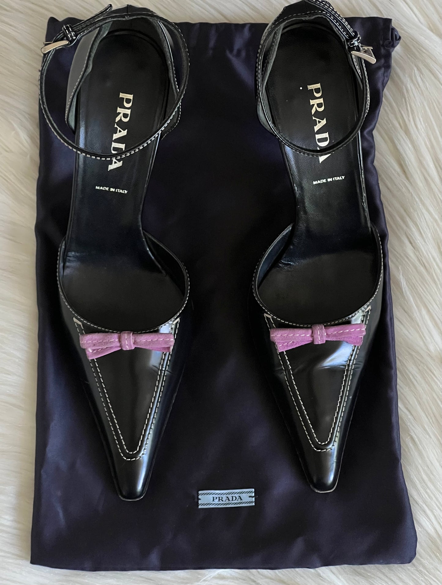 Prada Purple Bow Suede High Heel Pumps