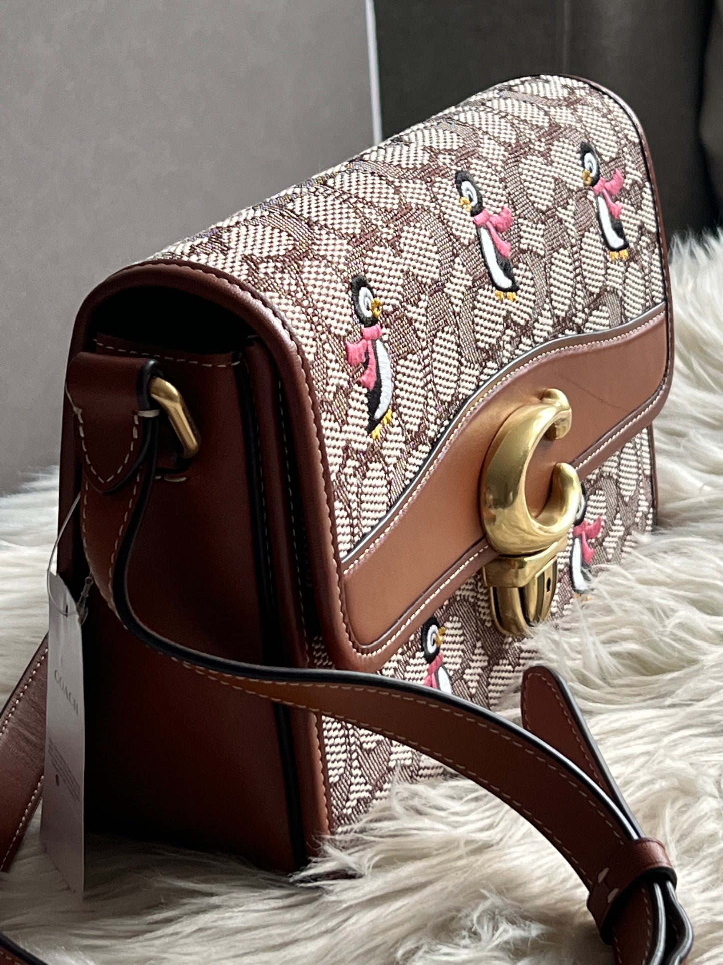 Coach Studio Shoulder Bag in Signature Jacquard with Penguin Motif