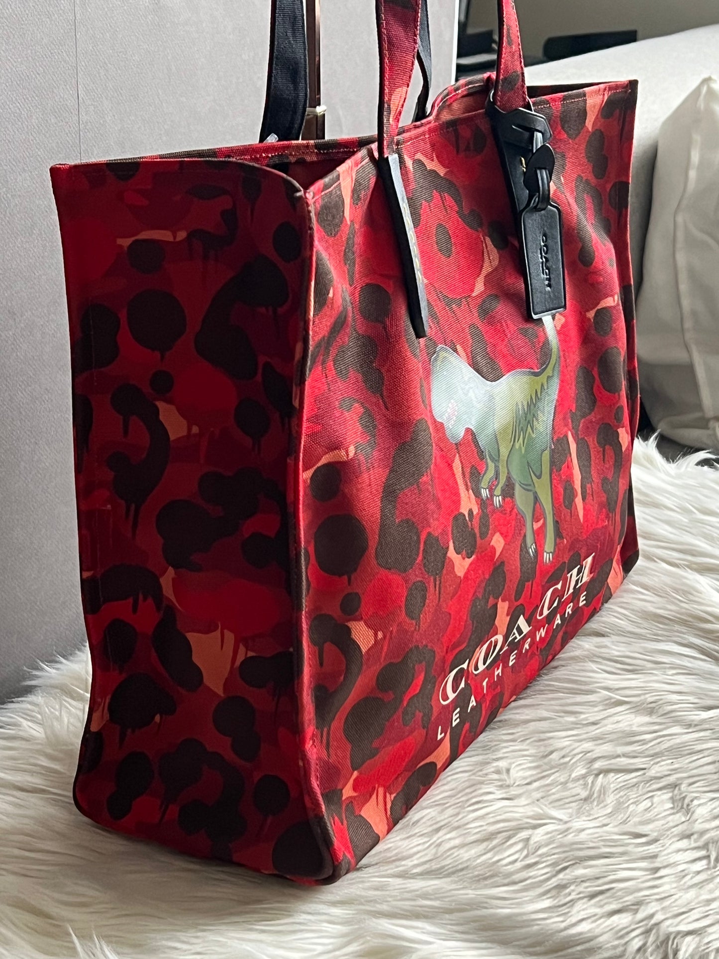 Coach 100% Recycled Canvas Tote 42 with Camo Print and Rexy