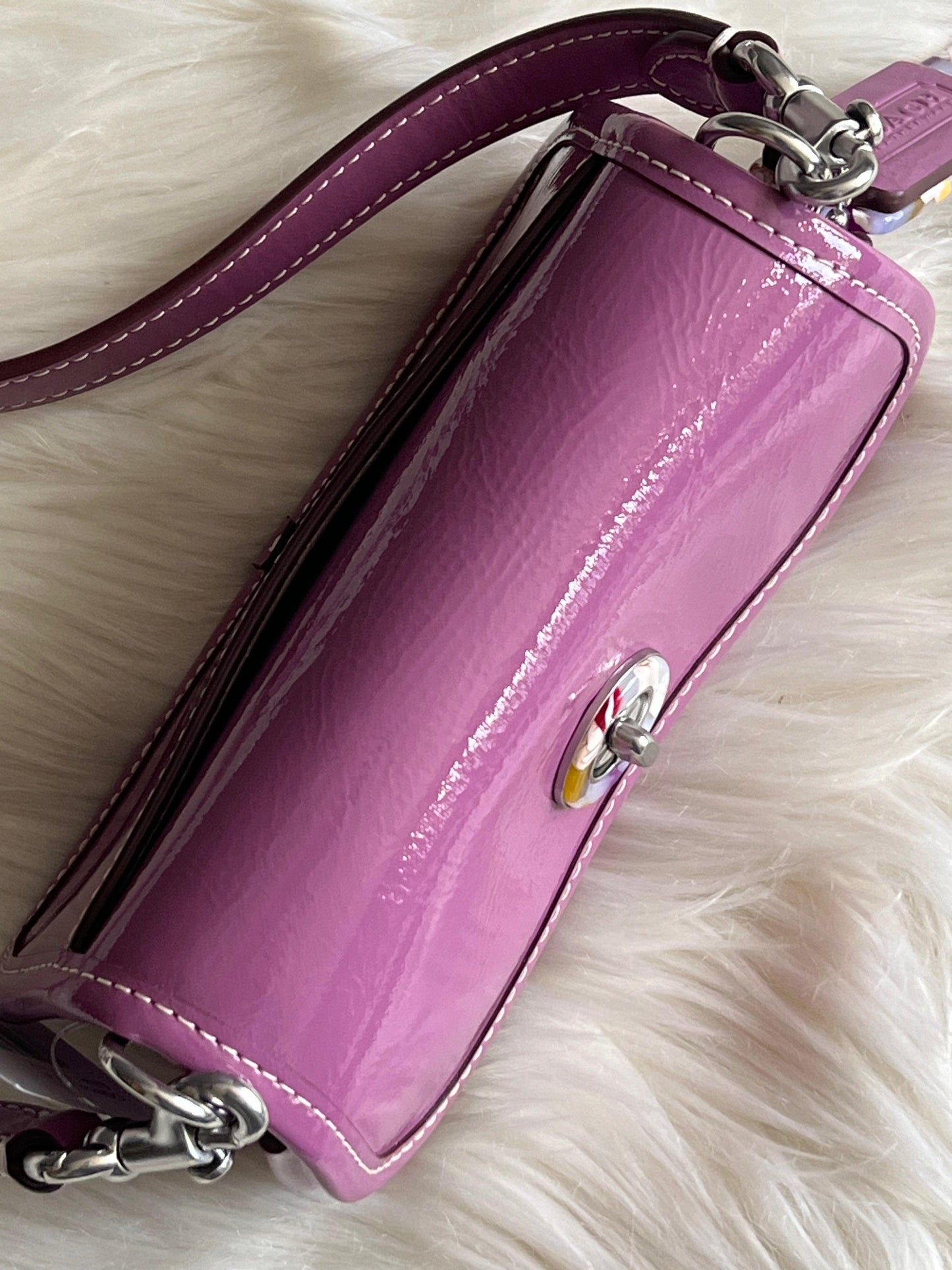 Coach Mini Wavy Dinky Bag with Crossbody Strap in Crinkled Patent Coachtopia Leather