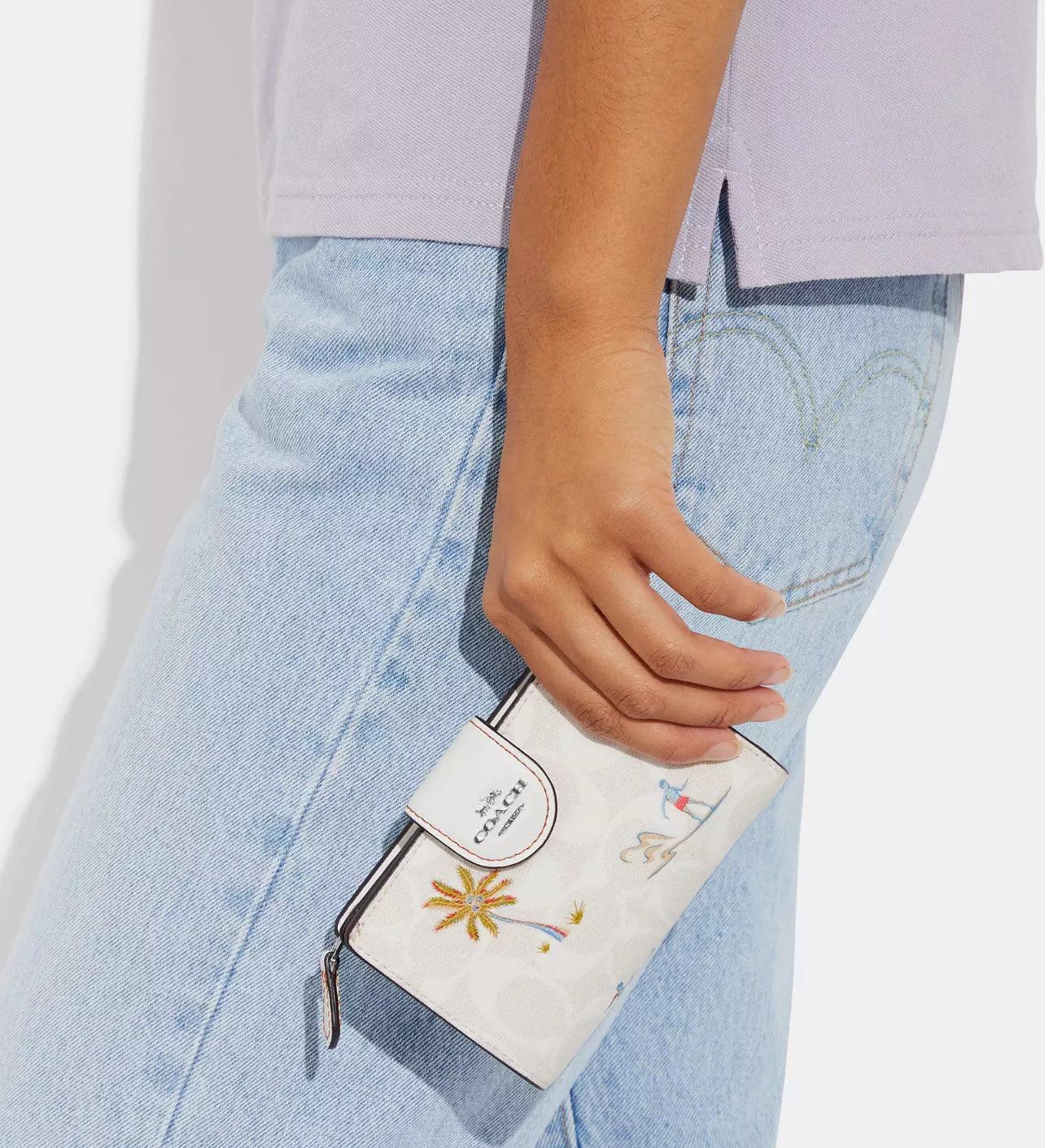 Coach Medium Corner Zip Wallet In Signature Canvas With Hula Print