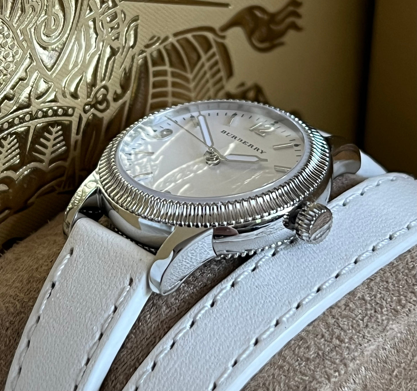 Burberry Women’s Utilitarian White Dial Tan Leather Watch