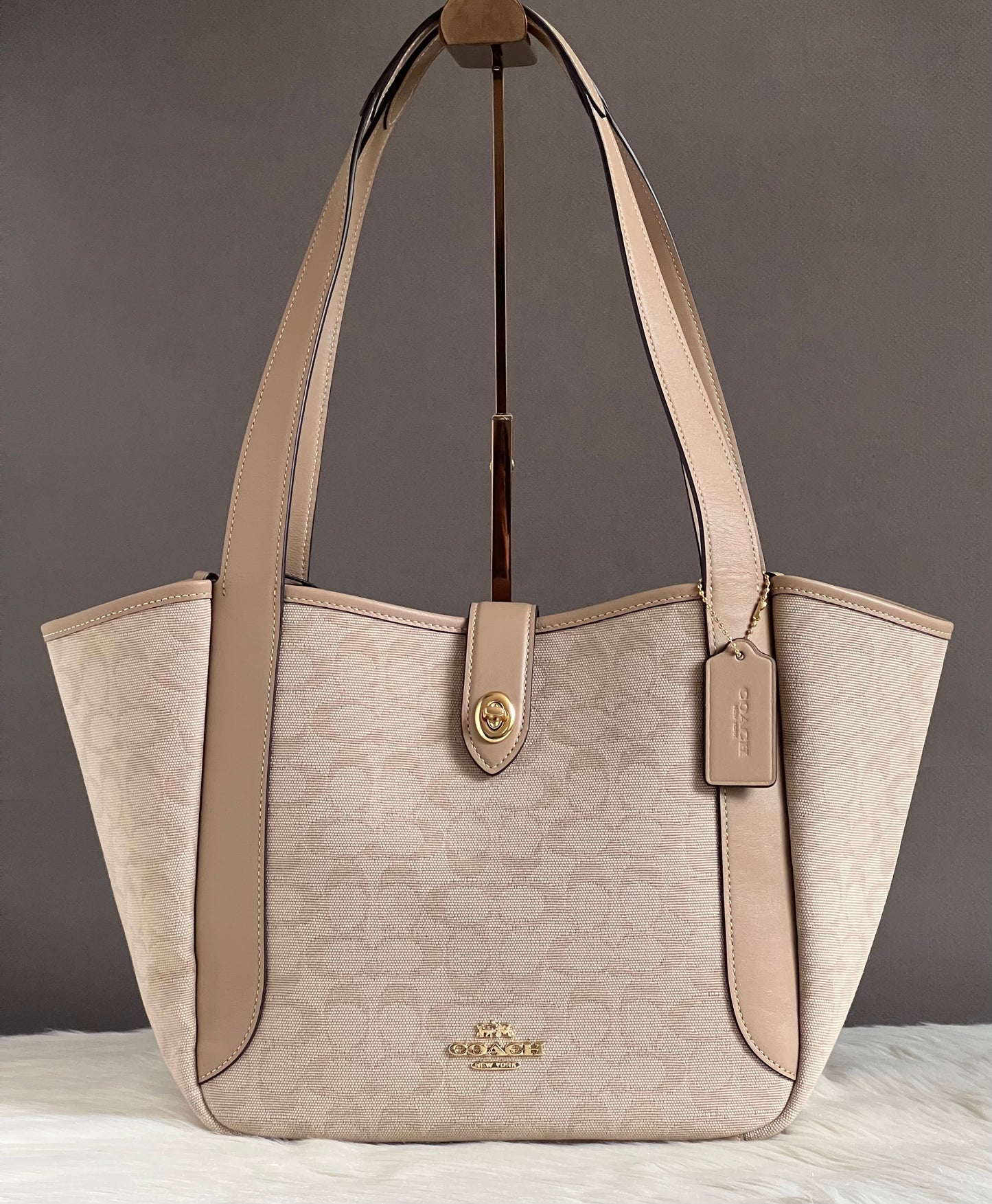 Coach Hadley Turnlock Tote Bag with Signature Canvas