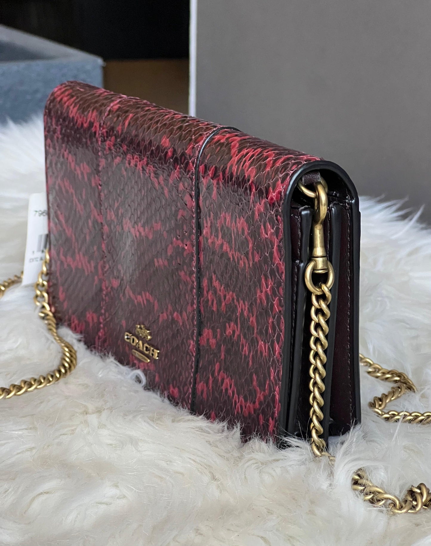 Coach Callie Foldover Chain Clutch in Blocked Snakeskin