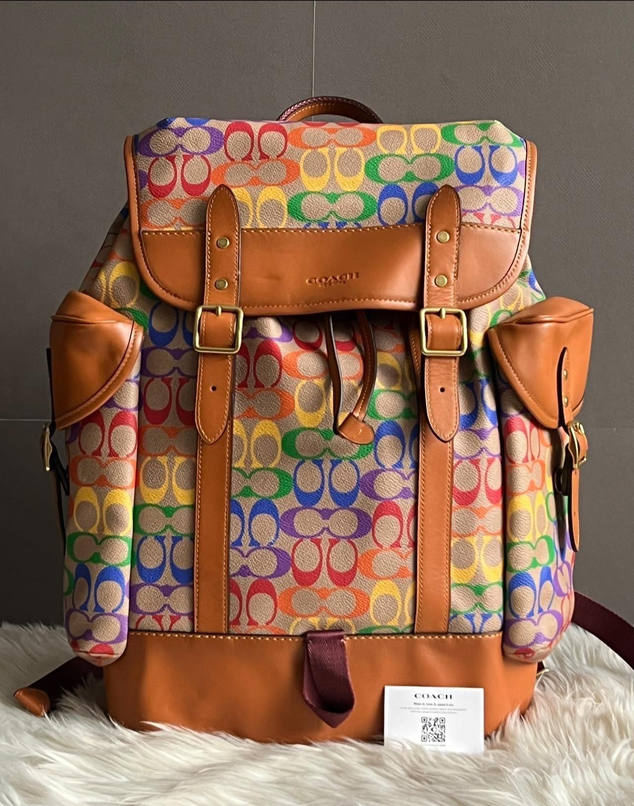 coach hitch backpack in signature canvas Coach Hitch Backpack in Rainbow Signature Canvas – Club de Mode