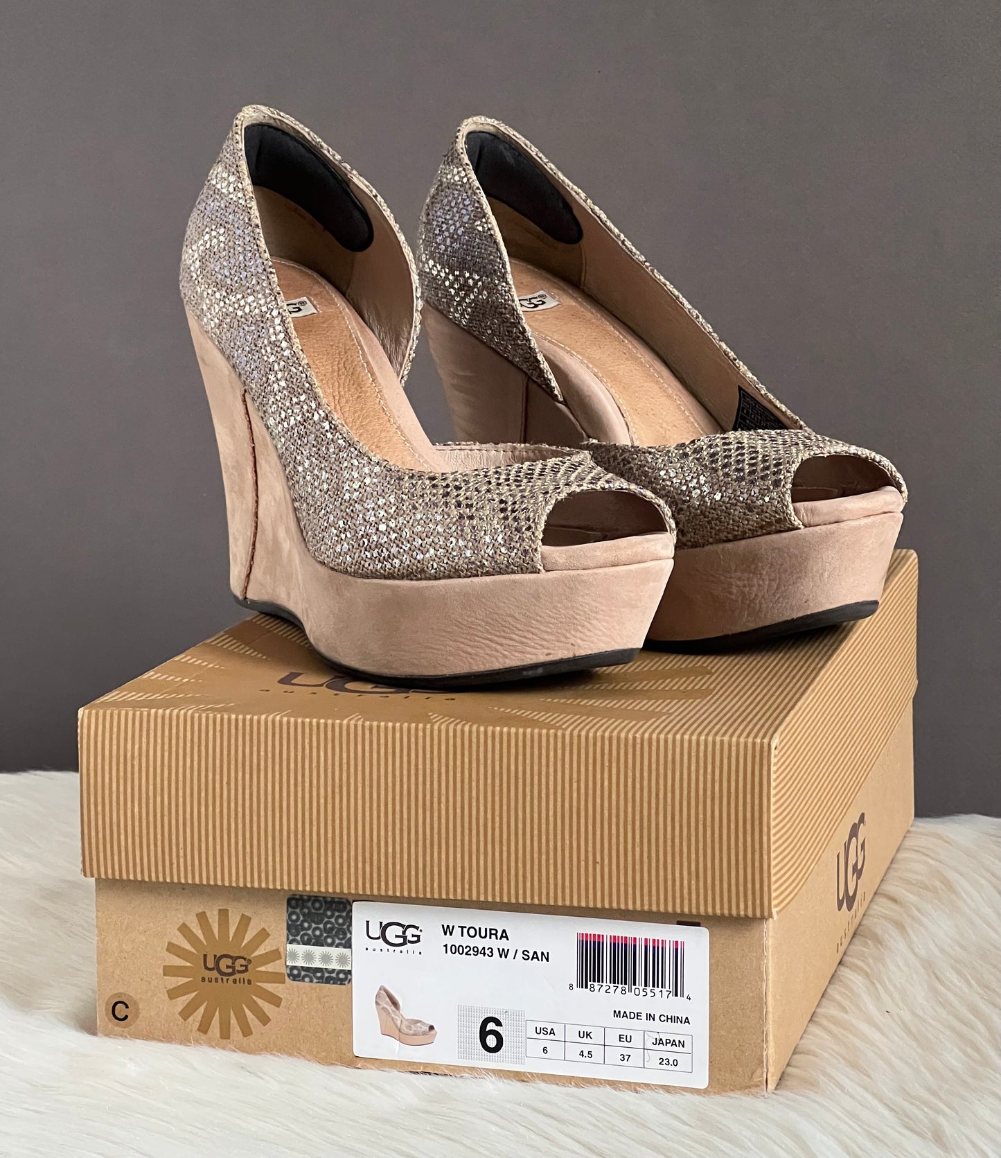 UGG Toura Metallic Snake Print Platform Wedge Sandals